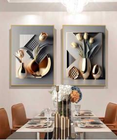 Gold Frame 60*90 Cm Crystall Painting Gold Vase Decoration For Living Room And Kitchen